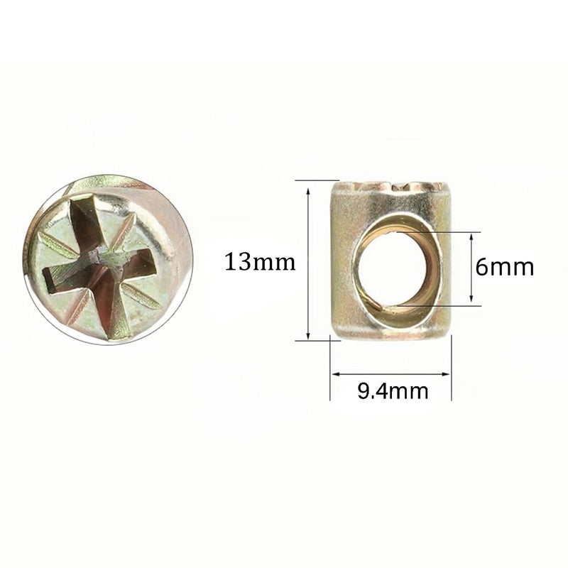 NACX M6 x 13mm Cross Barrel Nuts Cross Dowel Slotted Nuts, 20Pcs - Image 2
